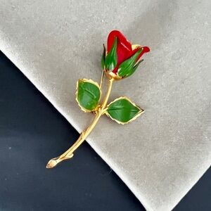 Vintage Giovanni Rose Brooch Gold Tone Enamel Floral Pin